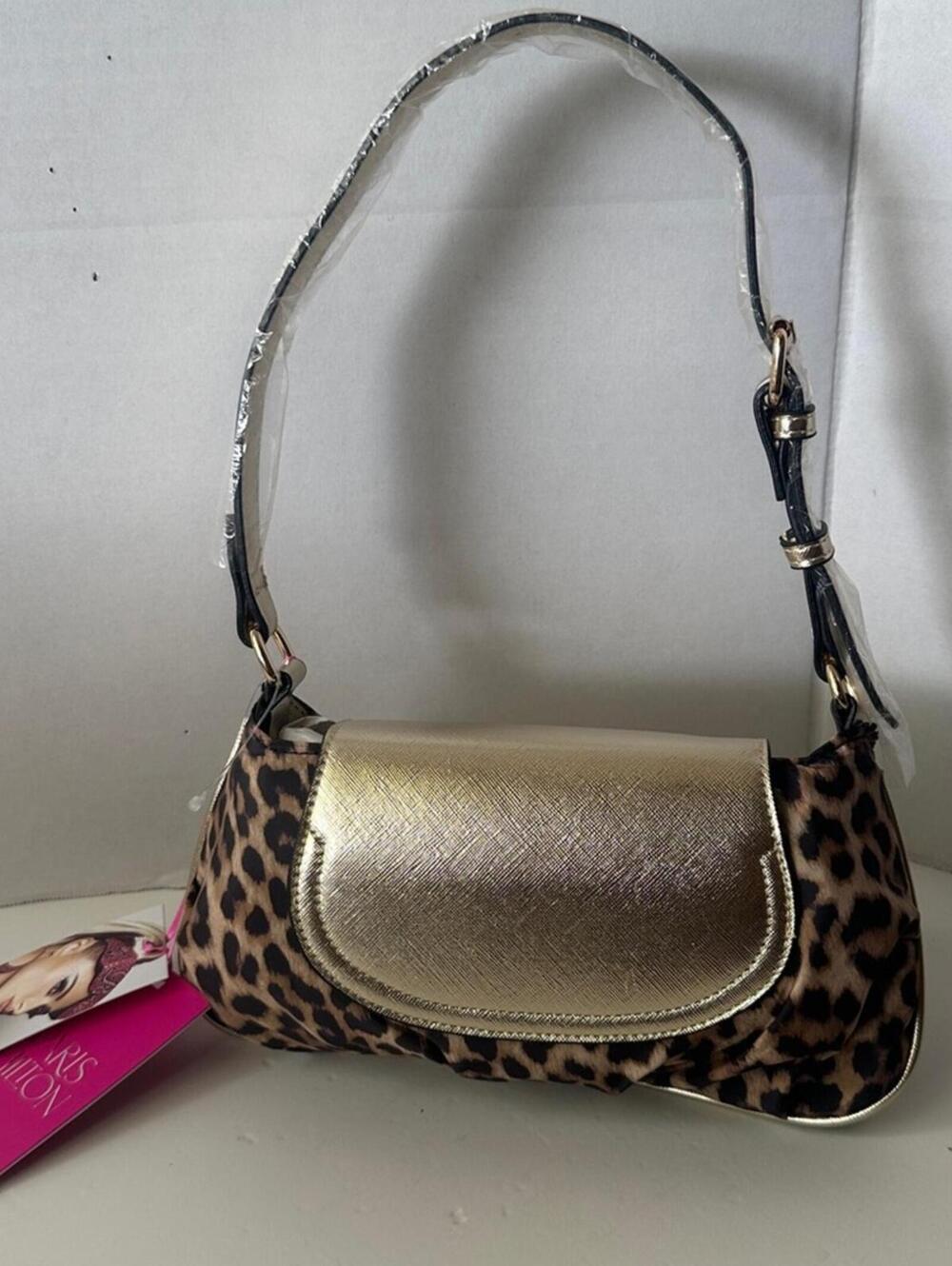 Paris Hilton New With Tags Leopard Print Gold Heart Baguette Shoulder Bag - Picture 3 of 15